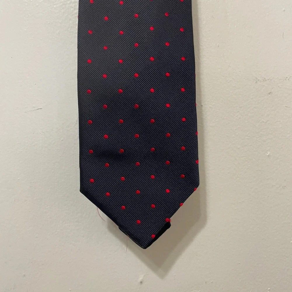 Breuer Hunt Club Clothiers Mens Navy Red‎ Polka Dot Silk Necktie